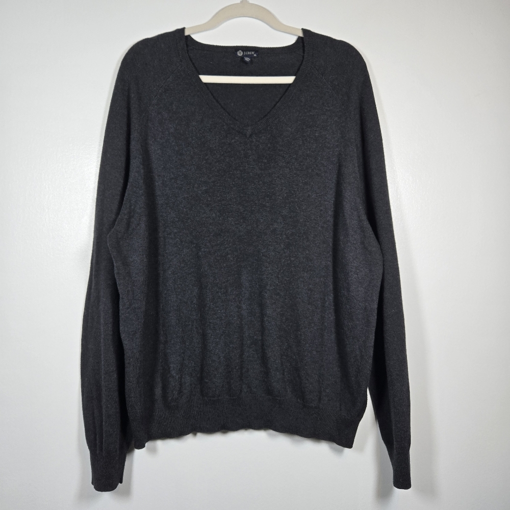 J. Crew Cotton Cashmere Blend Charcoal Gray V-Neck Sweater Mens Size XL